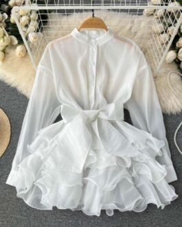 Ruffled Buttoned Mini Dress