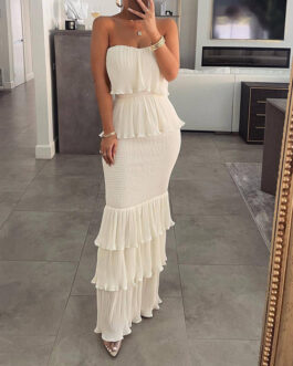 Strapless Ruffled Maxi Dress