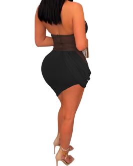 Sexy Backless Mesh Bodycon Ruched Dress