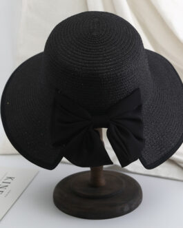 Black Bow Straw Bucket Hat