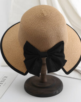 Black Bow Straw Bucket Hat