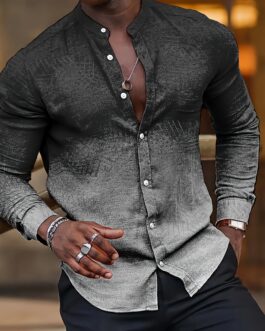 Men’s Shirt Top Turn-Down Collar Long Sleeve Closure