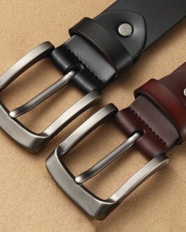 Men Cowhide Genuine Leather Prong Buckle Belt For Men