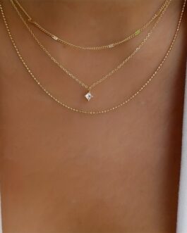 Square Zircon Multilayer Necklace Plated Stackable