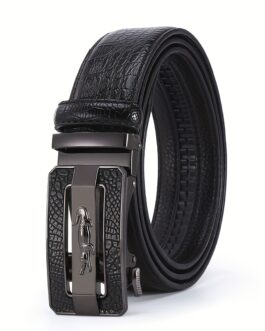 Men’s  Crocodile Pattern Belt PU Leather Alloy Automatic Buckle Belt