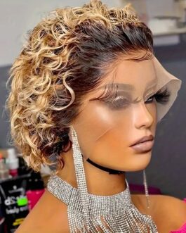 Short Pixie Cut Short Bob Curly 13×1 Transparent Lace Frontal Human Hair Wig