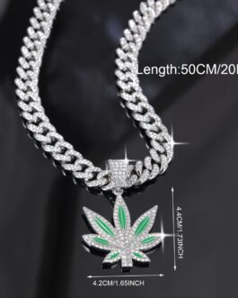 Hip Hop Style Maple Leaf Necklace, Fashion Hip Hop Clavicle Chain