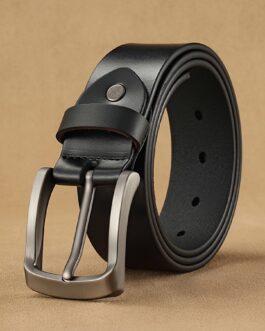 Men Cowhide Genuine Leather Prong Buckle Belt For Men