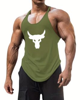 Bull Head Print Casual Slightly Stretch Round Neck Tank Top