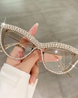 Bling Rhinestone Cat Eye Clear Lens Glasses