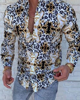 Leopard Print Men’s Baroque Style Vintage Long Sleeve