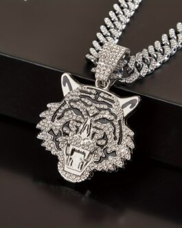 Tiger Head Pendant Sparkling Necklace Iced Out Jewelry