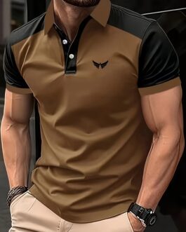 Men’s Casual Color Block 1/4 Button Short Sleeve Shirt