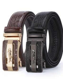 Men’s  Crocodile Pattern Belt PU Leather Alloy Automatic Buckle Belt