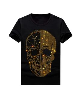 Rhinestone Various Skull Pattern Print Men’s T-shirt