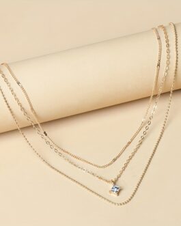 Square Zircon Multilayer Necklace Plated Stackable