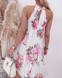 Floral Print Halter Neck Dress