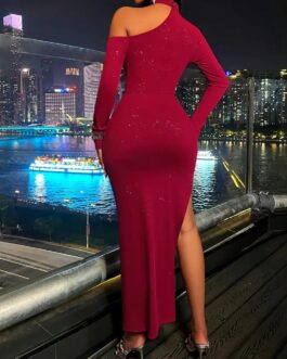 Sexy Long Sleeve Slit Bodycon Dress