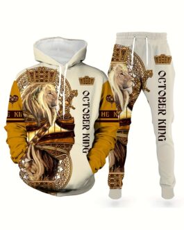 Men’s Lion Pattern Fashion Novelty Pajamas Loungewear Set