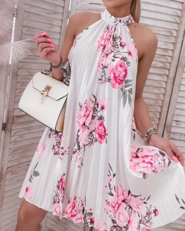 Floral Print Halter Neck Dress