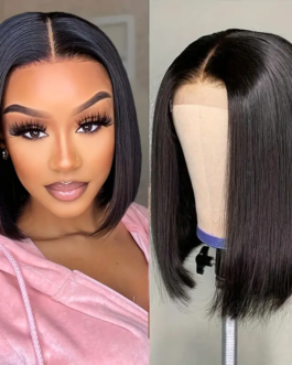 Holima Brazilian Natural Human Hair Short Bob Straight 4×4 Lace Glueless Wig