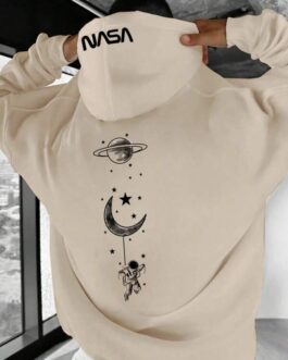 Oversized Men’s Moon And Planet Print Hoodie