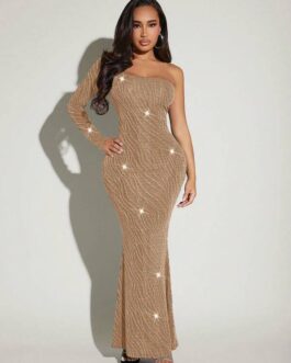 Texture Mermaid Floor-length One Shoulder Evening Dress