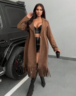 Wool Coat With Fringe Detail Long Style