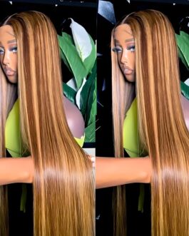 180% Density 5X5 Glueless Human Hair Highlight Ombre HD Lace Frontal Wig With Baby Hair