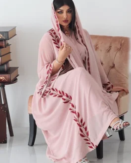 Muslim Chiffon Dress With Embroidery And Headscarf