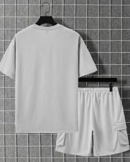 Solid Drop Shoulder Short Sleeve T-Shirt And Shorts 2pcs/Set