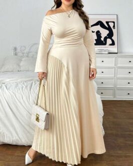 Elegant Casual Shoulder Ruched Long Sleeve Dress