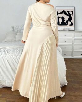 Elegant Casual Shoulder Ruched Long Sleeve Dress